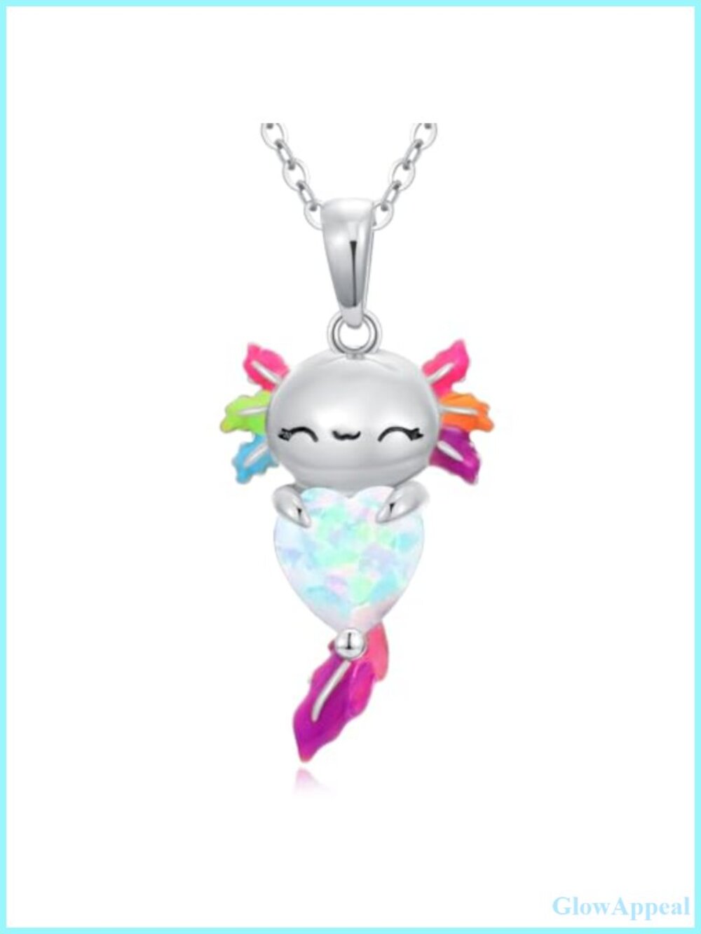 925 Sterling Silver Axolotl Necklace Created Opal Birthstone Pendant Jewelry